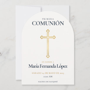 Invitación Elegante Cruz de Oro para Primera Comunión