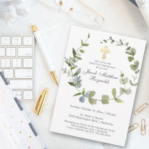 Elegante Cruz de Oro Santo Comunión Verde