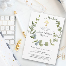 Invitación Elegante Cruz de Oro Santo Comunión Verde