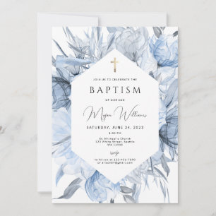 Invitación Elegante Cruz de Oro y Peas chica Baptism Invitati