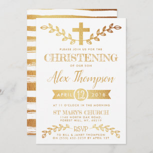 Invitación Elegante cruz de Relieve metalizado dorado y crist