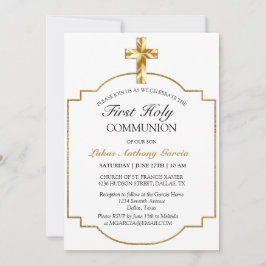 Invitación Elegante Cruz del Oro Primero Santa Comunión