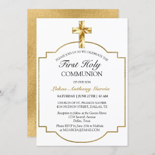 Invitación Elegante Cruz del Oro Primero Santa Comunión
