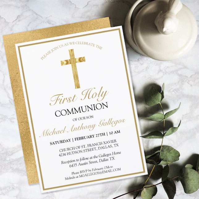 Invitación Elegante Cruz del Oro Primero Santa Comunión (Subido por el creador)