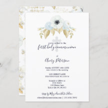 Elegante Cruz Floral Azul Primera Santa Comunión