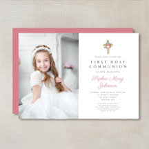Elegante Cruz Floral Niña Primera Comunión Foto