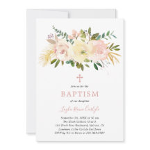 Elegante Cruz Floral Rubor Baptismo Bebé Rosa