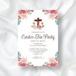 Invitación Elegante cruz floral té Fiesta Pascua