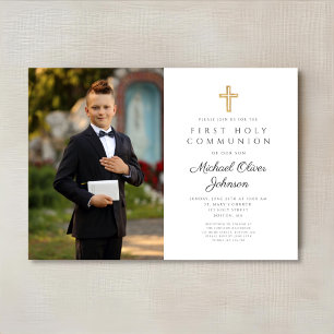 Invitación Elegante cruz foto primera comunión