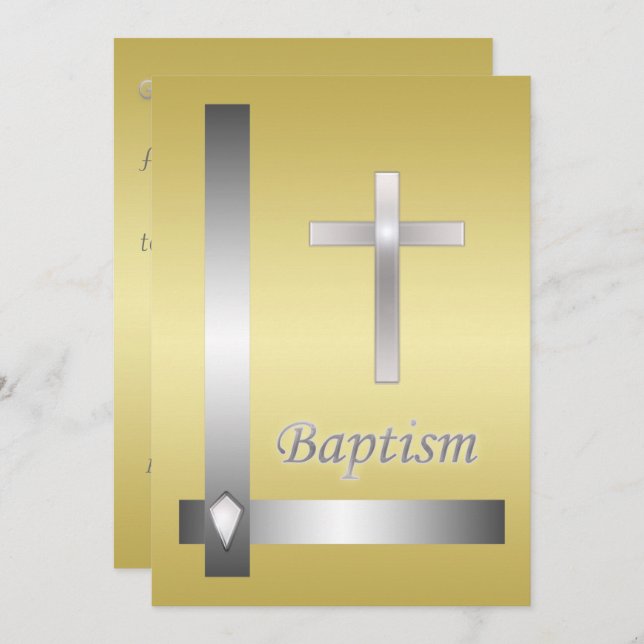 Invitación Elegante cruz plateado bautizo Christening (Anverso / Reverso)