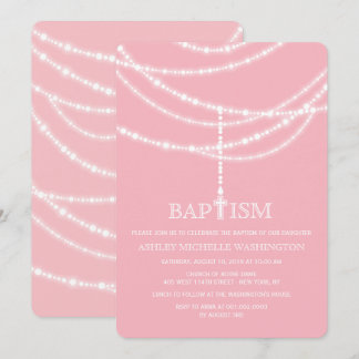 Invitación Elegante Cruz Rosaria Esparce Bautismo Religioso