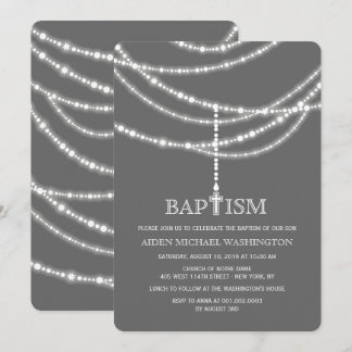 Invitación Elegante Cruz Rosaria Esparce Bautismo Religioso
