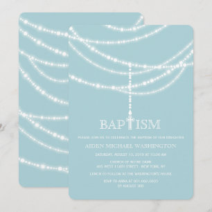 Invitación Elegante Cruz Rosaria Esparce Bautismo Religioso