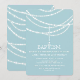 Invitación Elegante Cruz Rosaria Esparce Bautismo Religioso