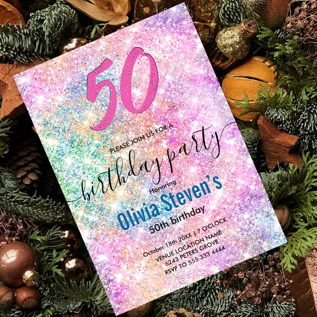 Invitación Elegante cualquier edad purpurina iridiscente de a (Subido por el creador)