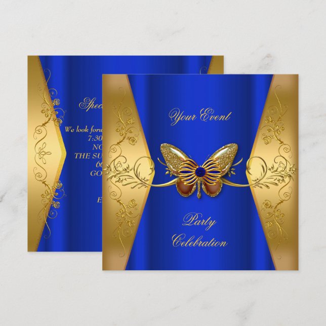 Invitación Elegante Cualquier Fiesta de evento Mariposa Royal (Anverso / Reverso)