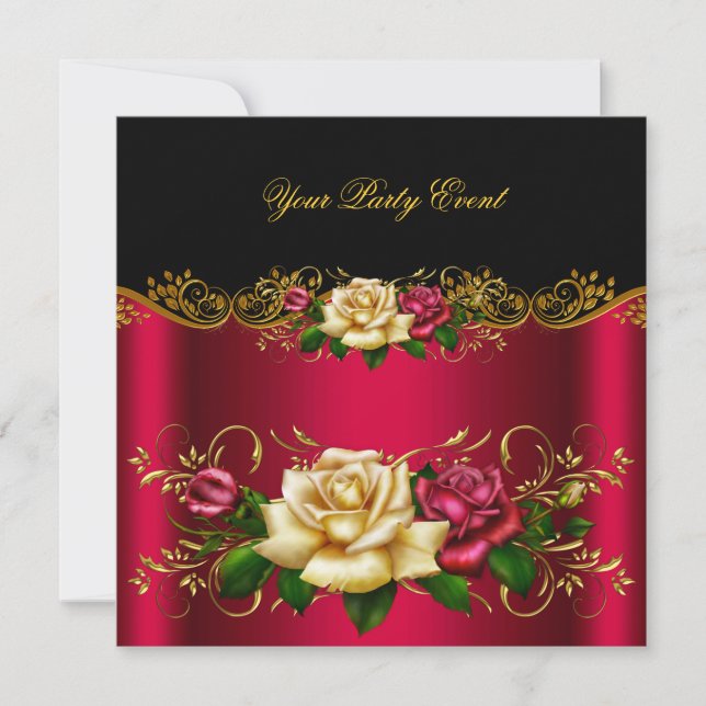 Invitación Elegante Cualquier Fiesta de eventos Gold Rosas de (Anverso)