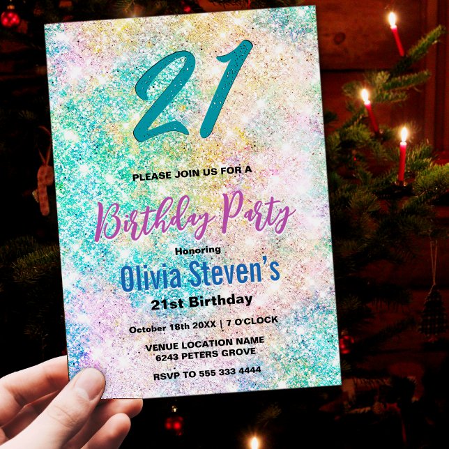 Invitación Elegante cualquier purpurina de arco iris verde de (Subido por el creador)