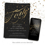 Invitación Elegante Cuarenta Oro Negro 40 cumpleaños<br><div class="desc">Elegante 40 Invitación por 40 Años de Oro Negro. Elegante y elegante decoración de fiesta de cumpleaños diseño caligrafía fuentes y confeti! Este diseño es elegante y atemporal, perfecto para esa memorable celebración. El texto es un Relieve metalizado falso que se simula gráficamente y no es real. La versión de...</div>