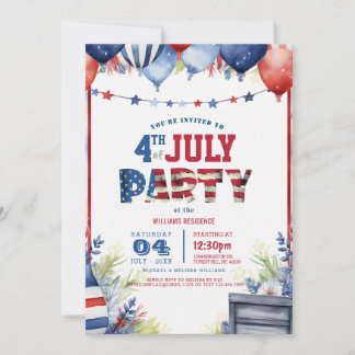 Invitación Elegante cuarto de julio Fiesta I globos 2