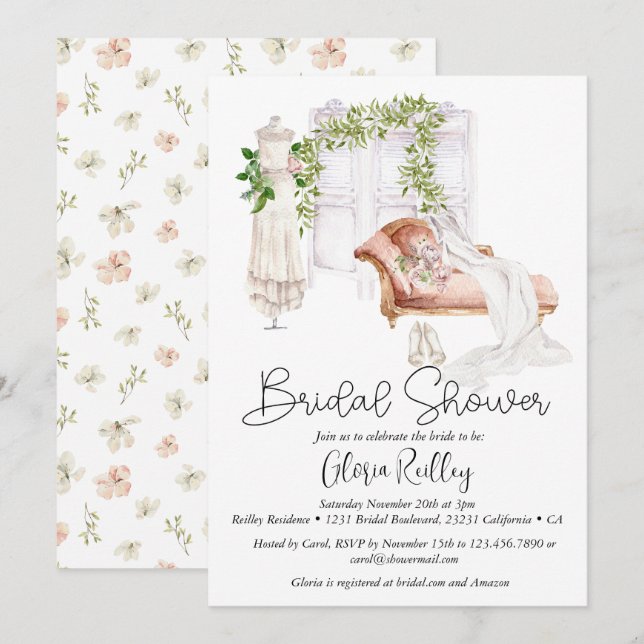 Invitación Elegante cuarto de novias de Boho (Anverso / Reverso)