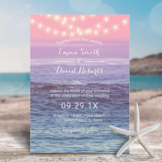 Invitación Elegante cuerda de playa ilumina Boda tropical (Subido por el creador)
