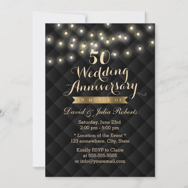 Invitación Elegante cuerda ilumina 50 aniversario Boda (Anverso)