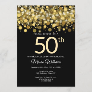 Invitación Elegante cuerda Purpurina de oro ilumina 50 cumple