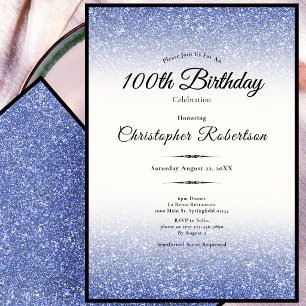 Invitación Elegante Cumpleaños 100 Brillante Negro y Azul