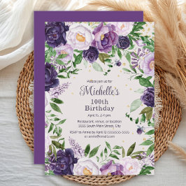 Invitación Elegante Cumpleaños 100 de Lavanda Púrpura Floral