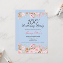 Elegante Cumpleaños 100 Floral Femenino Rosa