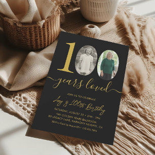 Invitación Elegante cumpleaños 100 personalizado con foto en