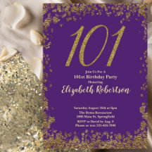 Elegante Cumpleaños 101 Morado y Dorado