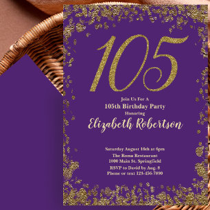 Invitación Elegante Cumpleaños 105 de Púrpura y Dorado