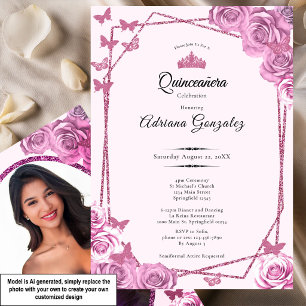 Invitación Elegante cumpleaños 15 rosa Quinceañera