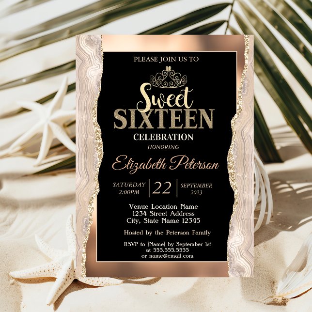 Invitación Elegante Cumpleaños 16 con Mármol de Cobre Brillan (Subido por el creador)