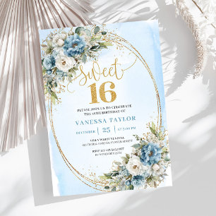 Invitación Elegante Cumpleaños 16 Dulce Polvo Azul Verde
