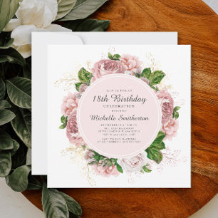 Invitación Elegante Cumpleaños 18 Vintage Rosa Floral