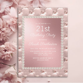 Invitación Elegante Cumpleaños 21 en Rosa y Blanco