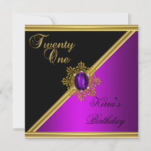 Invitación Elegante cumpleaños 21 Magenta Gem Negro Oro