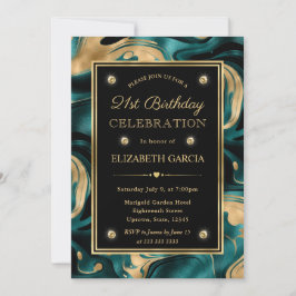 Invitación Elegante Cumpleaños 21 Teal Fundido y Dorado Brill