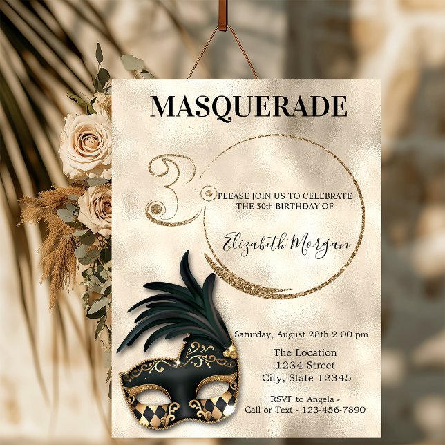 Invitación Elegante Cumpleaños 30 con Máscara de Oro (Subido por el creador)
