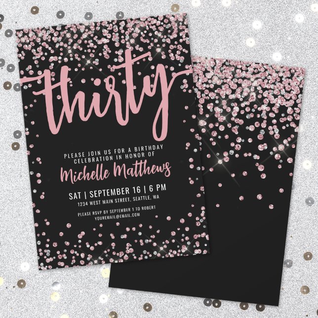 Invitación Elegante Cumpleaños 30 en Oro Rosa (Elegant Rose Gold 30th Birthday Invitation)