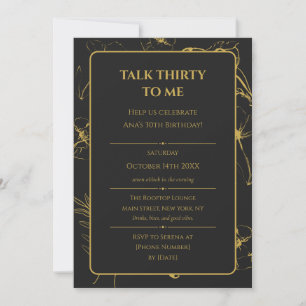 Invitación Elegante Cumpleaños 30 Floral de Arte Fino Dorado/
