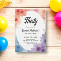Elegante Cumpleaños 30 Floral Romántico Acuarela