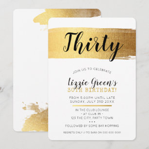 Invitación ELEGANTE cumpleaños 30 invitan a faux glam oro pin