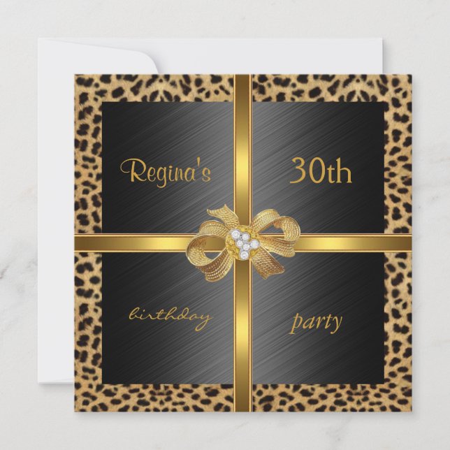 Invitación Elegante Cumpleaños 30 Leopardo Dorado (Anverso)