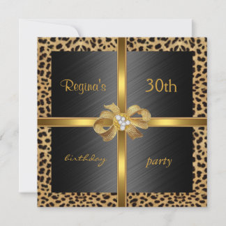 Invitación Elegante Cumpleaños 30 Leopardo Dorado
