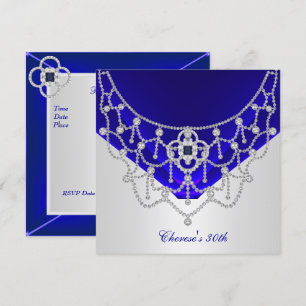 Invitación Elegante Cumpleaños 30 Ricos Azul Real Plata Blanc