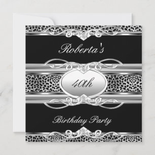 Invitación Elegante Cumpleaños 40 50 Años Fiesta Leopardo Neg